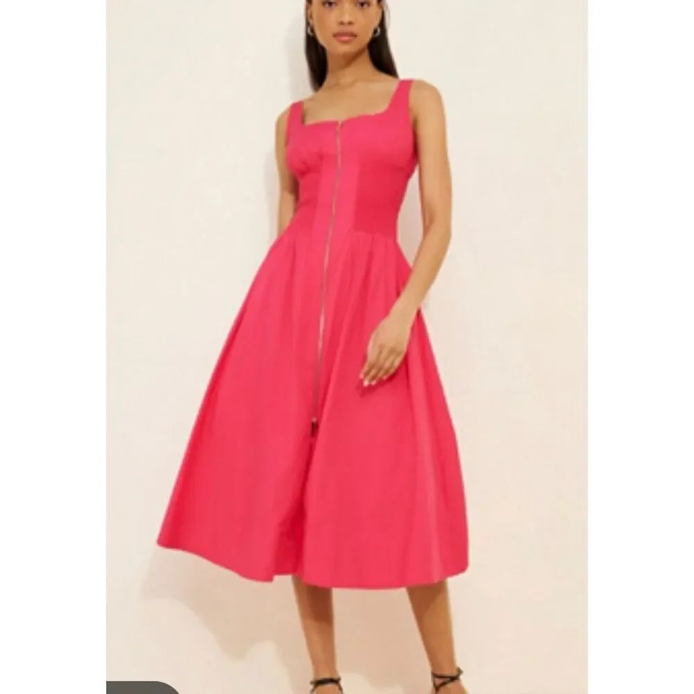 Anthropologie NWT Tommie smocked waist pink midi dress MP